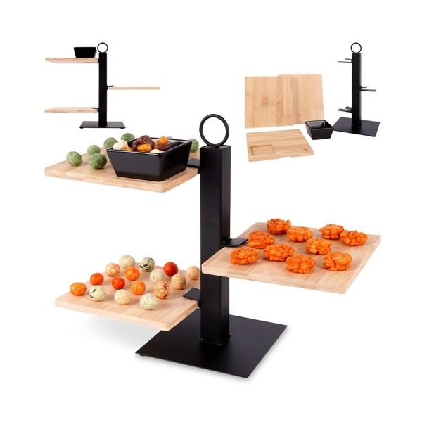 Stojan 3-poschodový, bambus/kov/keramika