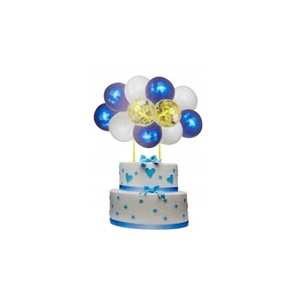 Embossment - blue, white balloons + gold confetti