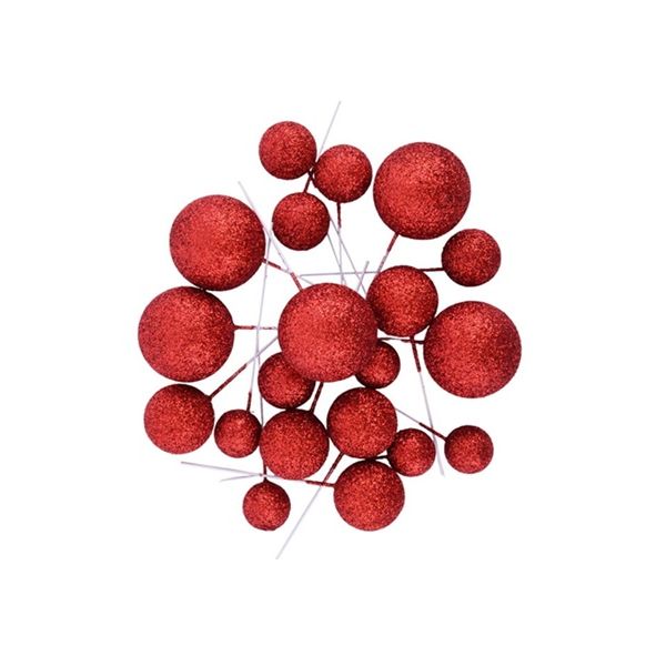 Embossed glittery red balls 20 pcs