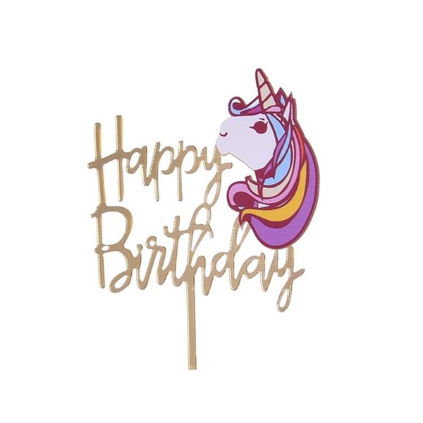 Zápich Happy Birthday s jednorožcem zlatý nápis