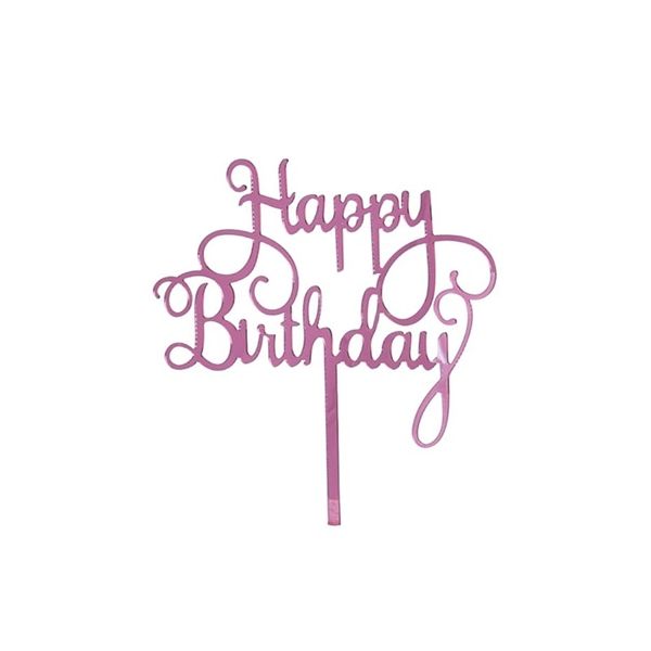 Zápich - Happy Birthday, ružový lesklý akryl