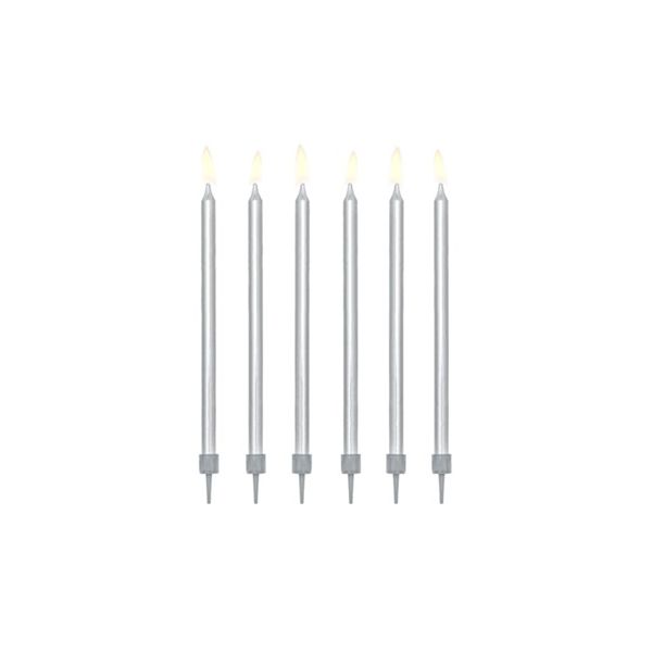 Smooth silver candles 12 pcs
