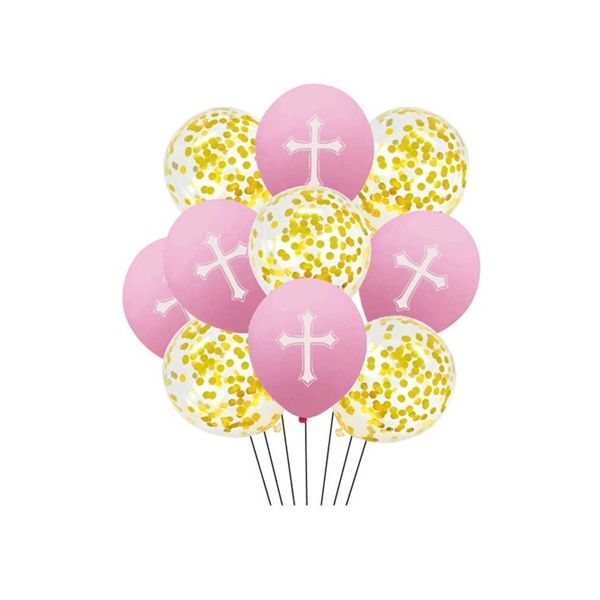 Gold-pink balloons with a cross 10 pcs