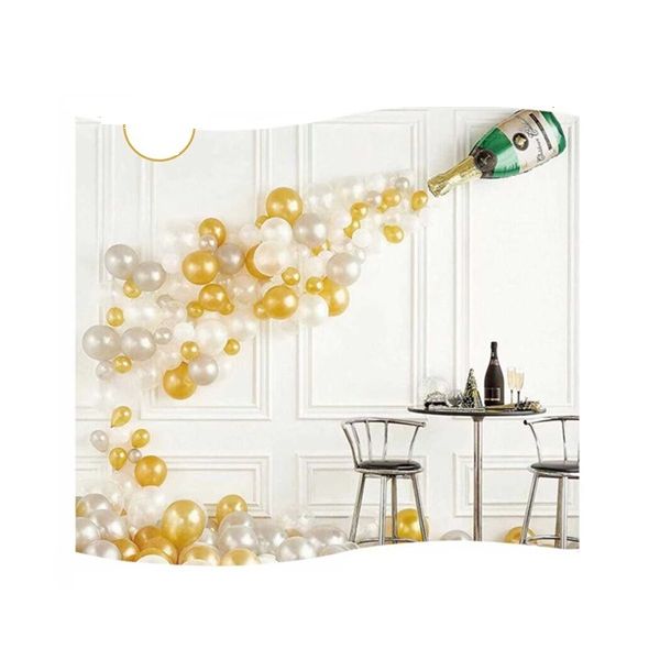 Garland of white-gold balloons with champagne