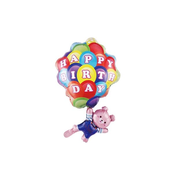 Teddy bear balloon with a large Happy Birthday balloon