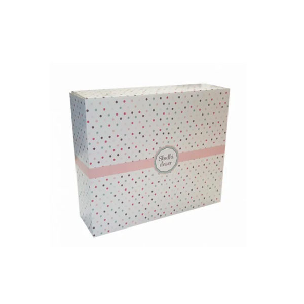 Weiße Dessertbox mit Punkten 25 x 21 x 7 cm