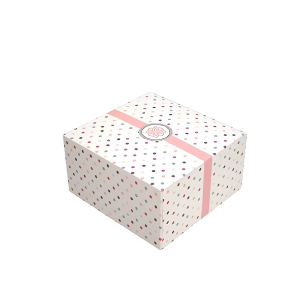 Weiße Dessertbox mit Punkten 13 x 13 x 7 cm