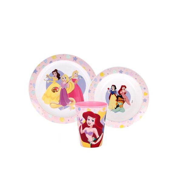 Princess set - 2x plate and glass, plastic
