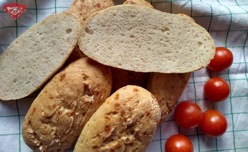 Gluten-free baguettes with smoked cheese and salami