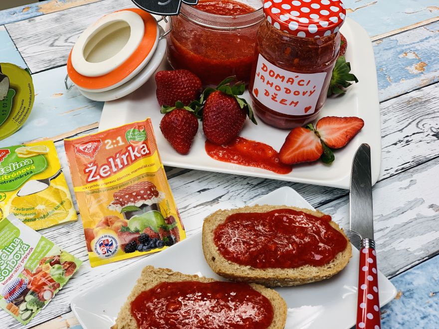 Homemade strawberry jam with pieces of strawberries