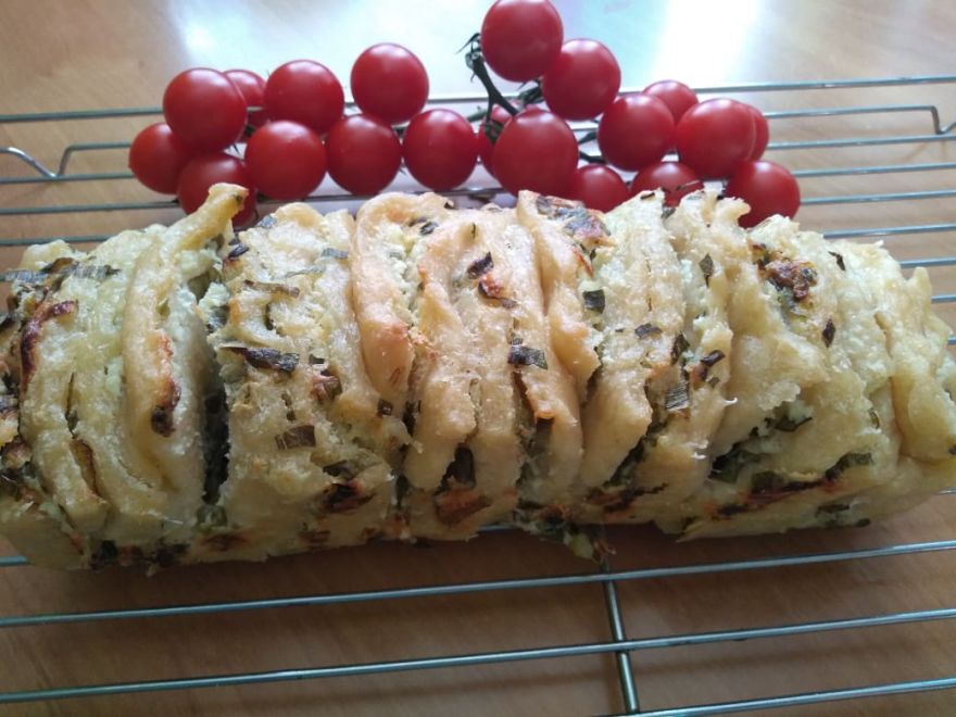 Gluten-free sourdough bread with cheese and spring onion