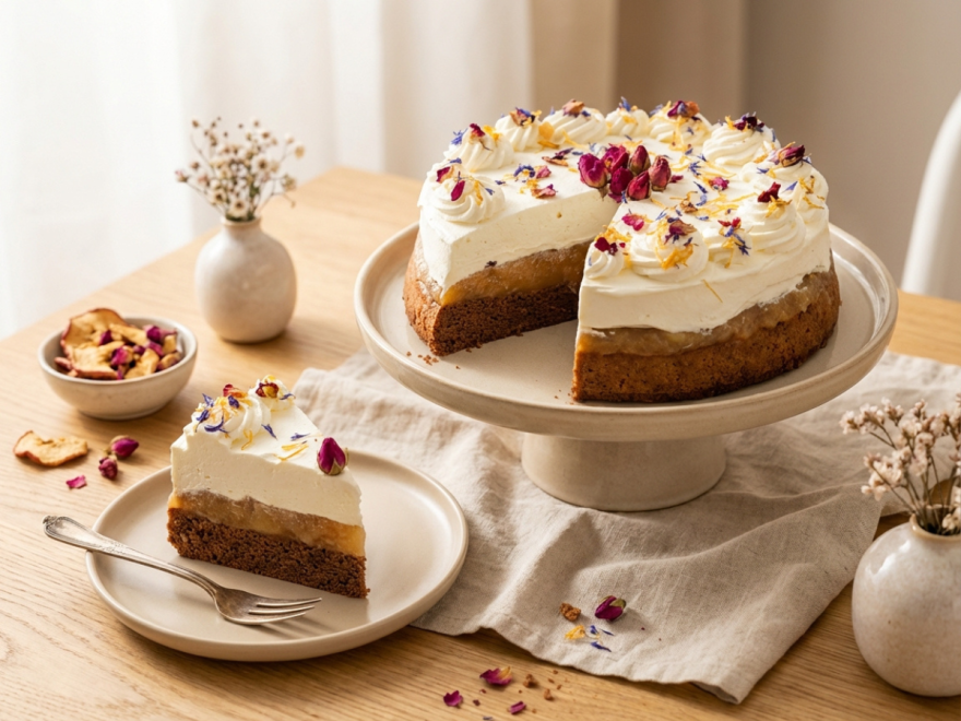 Bezlepkový perníkový dort s jablky a mascarpone šlehačkou