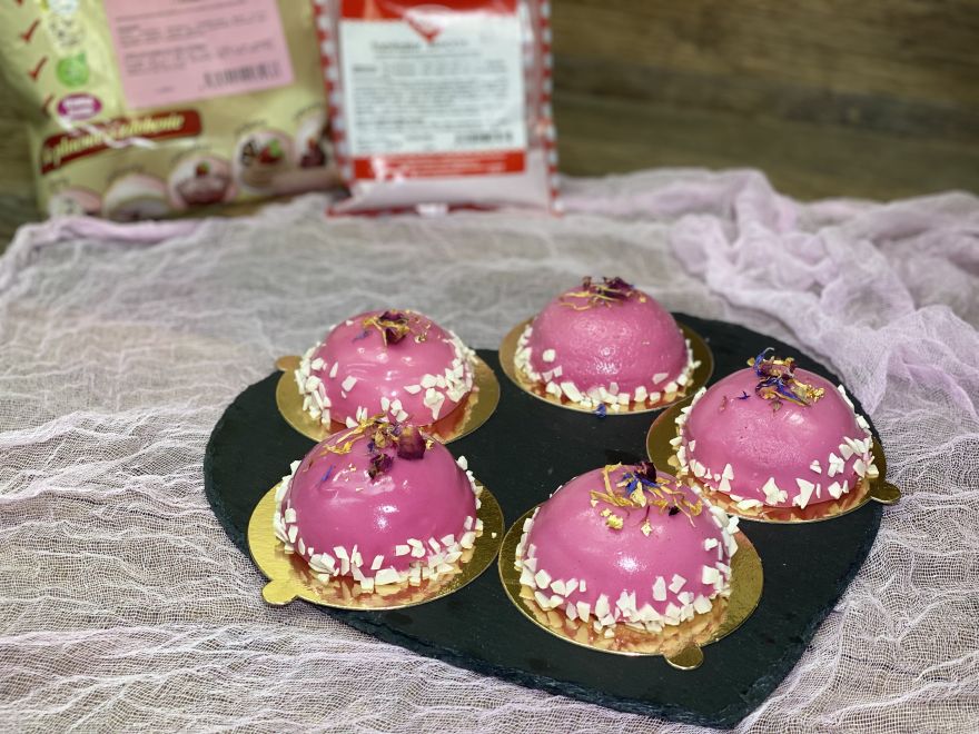 Strawberry dessert with mirror glaze