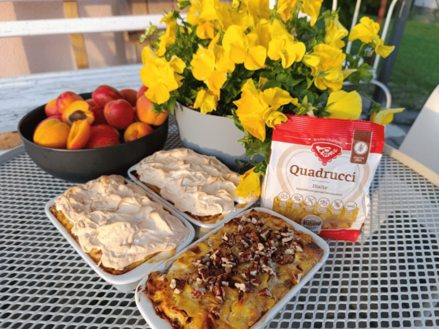 Bezlepkové zapekané cestoviny s tvarohom a ovocím