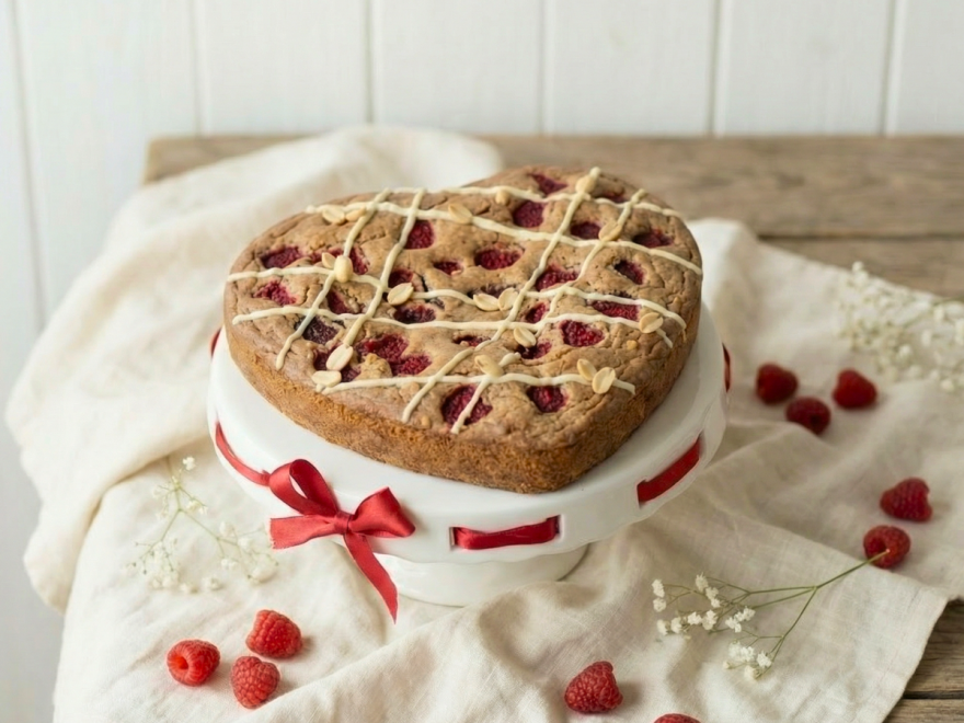 Valentínske pohánkové blondies s malinami