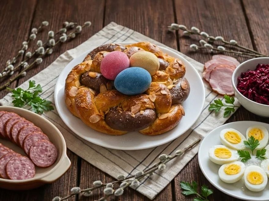 Bezlepkový pletený veľkonočný veniec