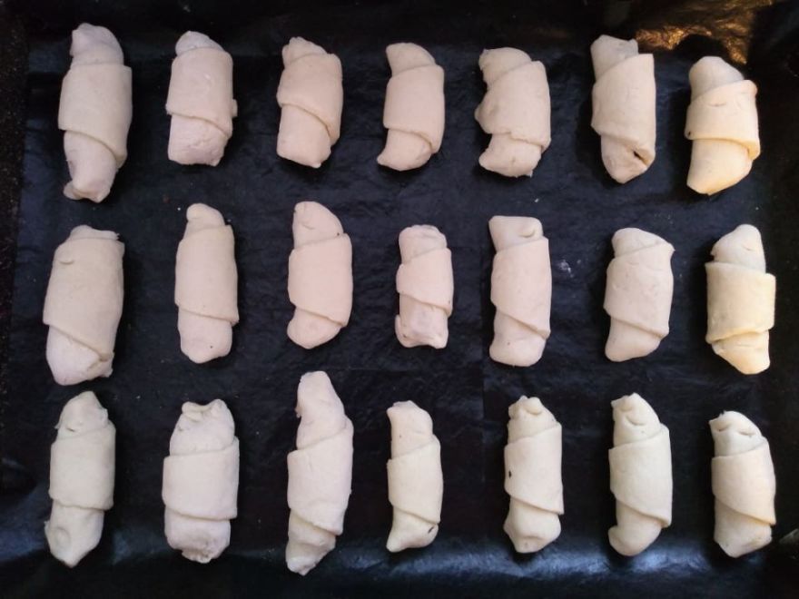 Gluten-free and dairy-free sourdough rolls filled with chocolate and marzipan