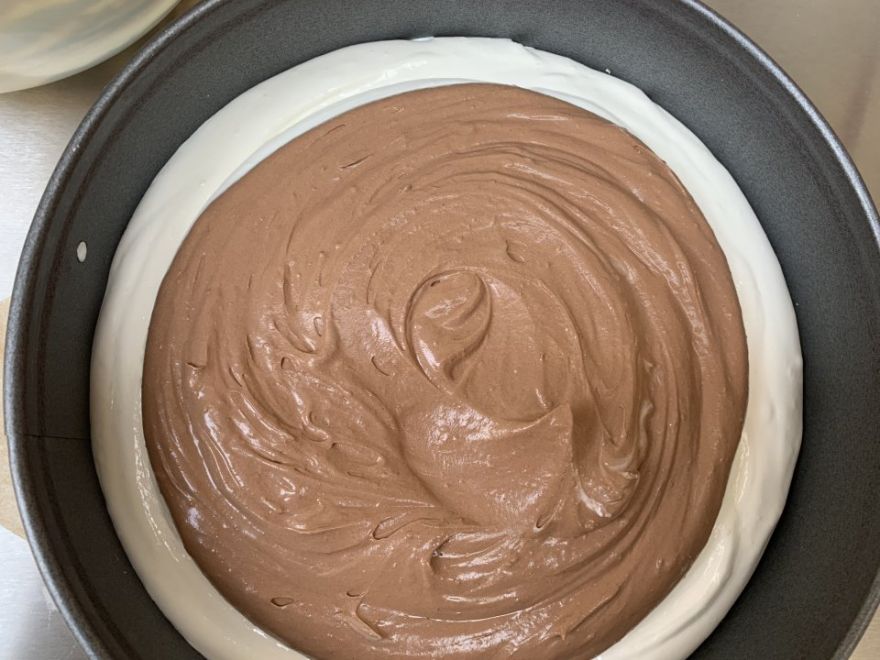 Three-color chocolate cheesecake