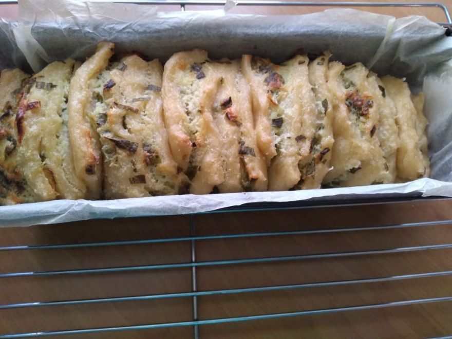 Gluten-free sourdough bread with cheese and spring onion