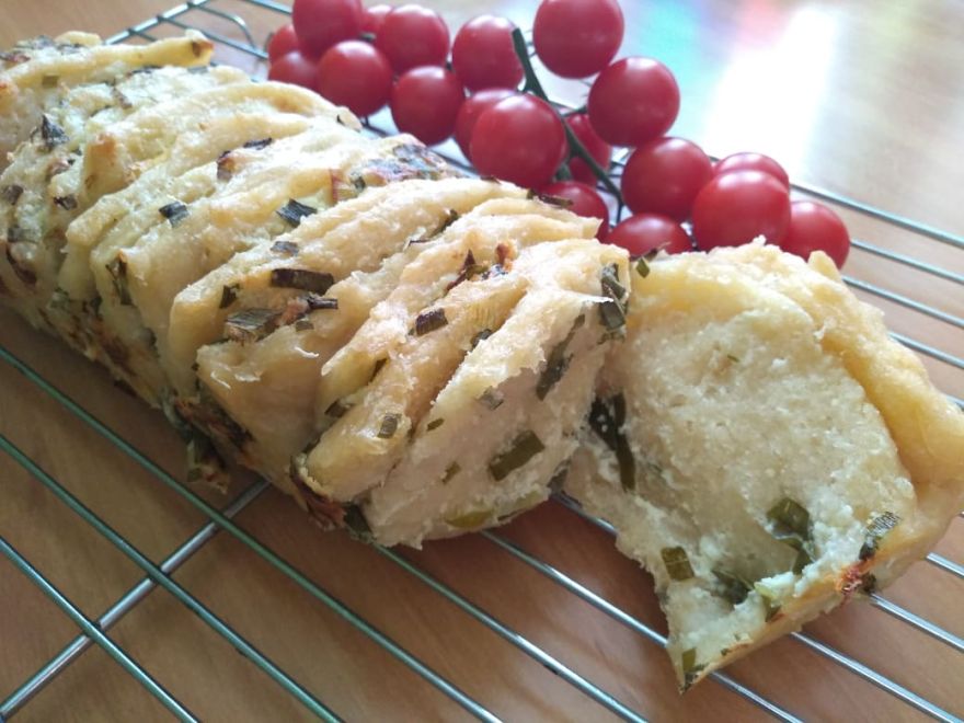 Gluten-free sourdough bread with cheese and spring onion