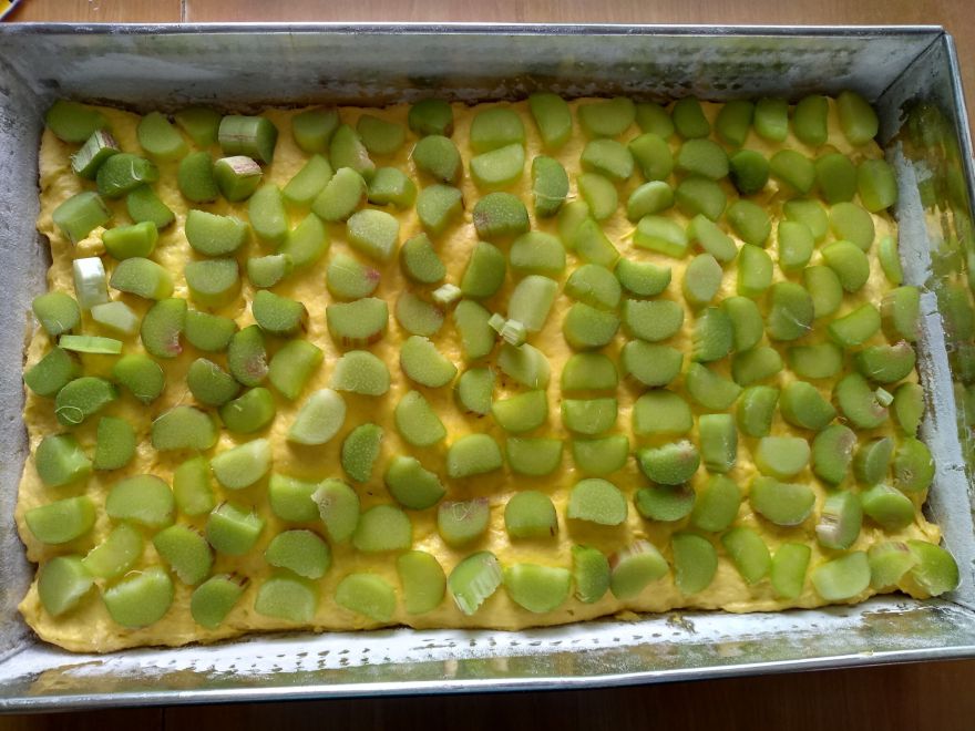 Glutenfreier Rhabarberkuchen mit Schnee