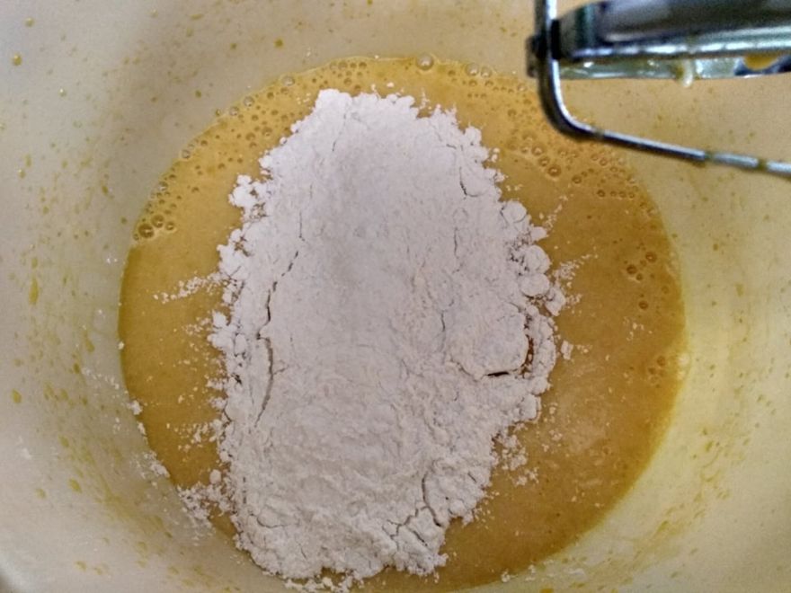 Glutenfreier Blaubeerkuchen, gebacken in Form eines Bischofssandwichs