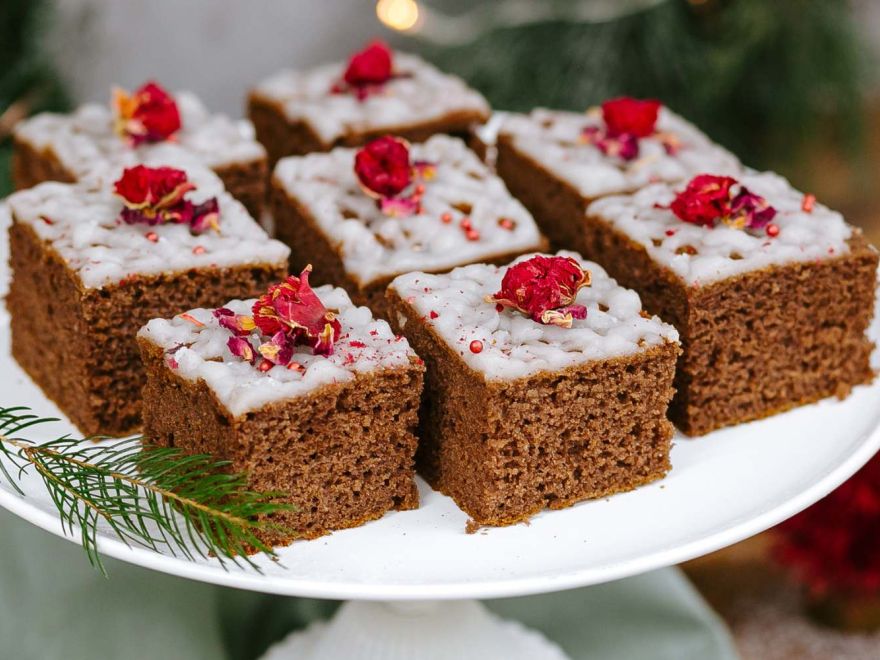 Quick Gluten-Free Gingerbread Sheet Cake with Lemon Glaze