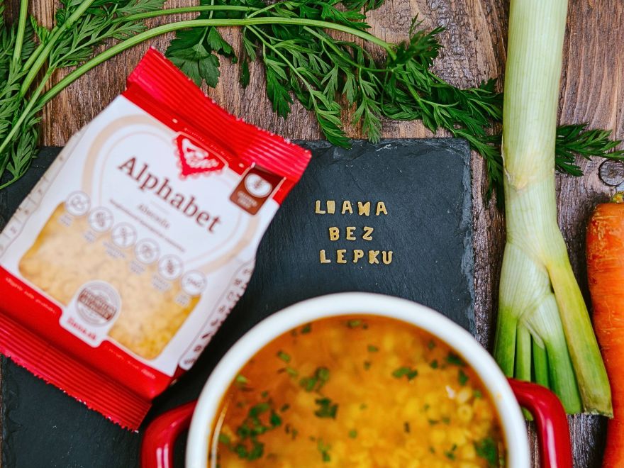 Vegetable soup with gluten-free letters