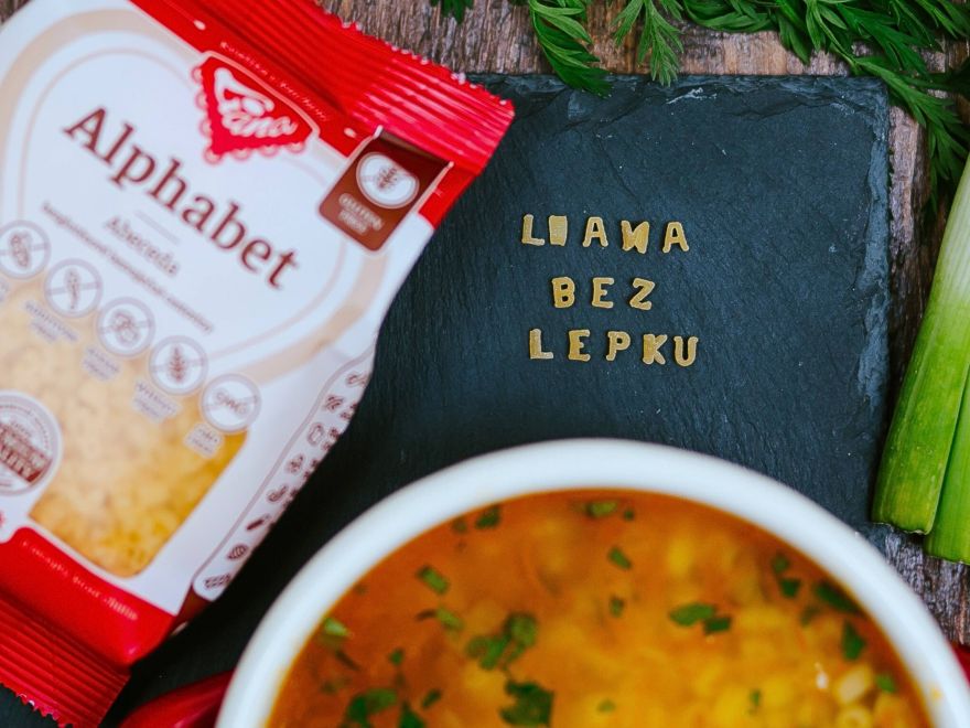Vegetable soup with gluten-free letters