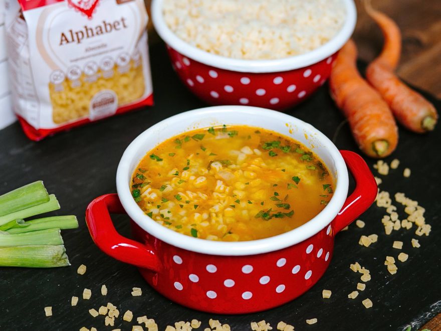 Vegetable soup with gluten-free letters