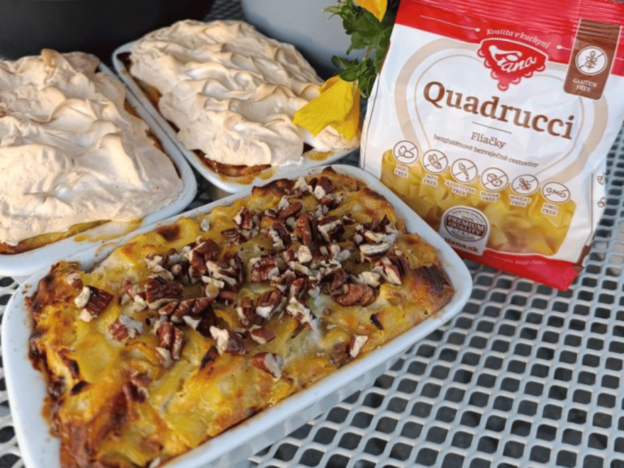 Bezlepkové zapekané cestoviny s tvarohom a ovocím