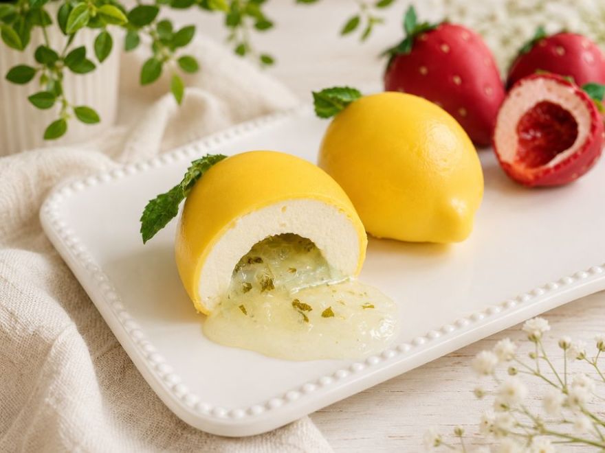 Dezerty v tvare ovocia: jahoda, mango a citrón s ovocnou náplňou